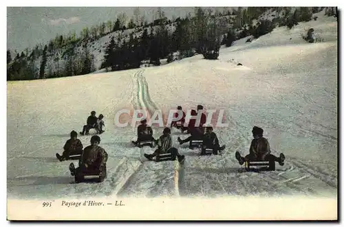 Ansichtskarte AK Sports d&#39hiver Ski Luge Enfants