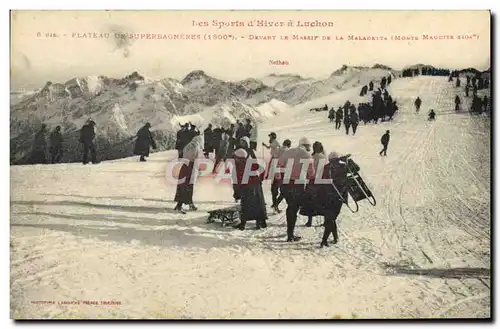 Cartes postales Sports d&#39hiver Ski Luchon Plateau de Superbagneres Devant le massif de la Maladetta Monts Mau