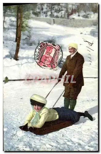 Ansichtskarte AK Sports d&#39hiver Ski Femme Luge