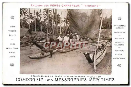 Cartes postales Bateau Compagnie des Messageries Maritimes Pecheurs sur la plage de Mount Lavinia colombo Sri La