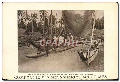 Ansichtskarte AK Bateau Compagnie des Messageries Maritimes Pecheurs sur la plage de Mount Lavinia colombo Sri La