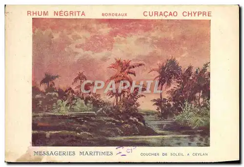 Cartes postales Bateau Compagnie des Messageries Maritimes Coucher de soleil a Ceylan Curacao Chypre Cyprus Rhum