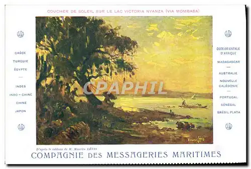 Cartes postales Bateau Compagnie des Messageries Maritimes Coucher de soleil sur le lac Victoria Nyanza Via Momb