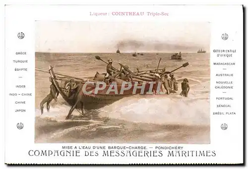 Ansichtskarte AK Bateau Compagnie des Messageries Maritimes Mise a l&#39eau d&#39une barque charge Pondichery Ind