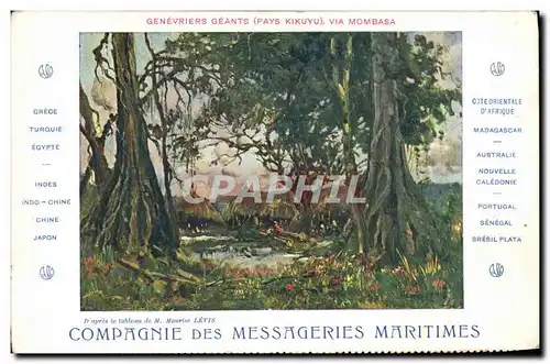 Cartes postales Bateau Compagnie des Messageries Maritimes Genevriers Geants Pays Kikuyu Via Mombasa