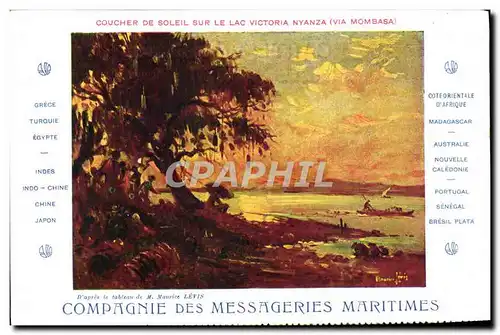 Cartes postales Bateau Compagnie des Messageries Maritimes Coucher de soleil sur le lac Victoria Nyanza Via Momb