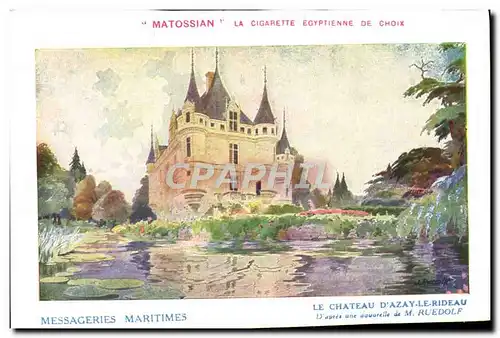 Cartes postales Bateau Compagnie des Messageries Maritimes Chateau d'Azay le Rideau Matossian Cigarette egypt