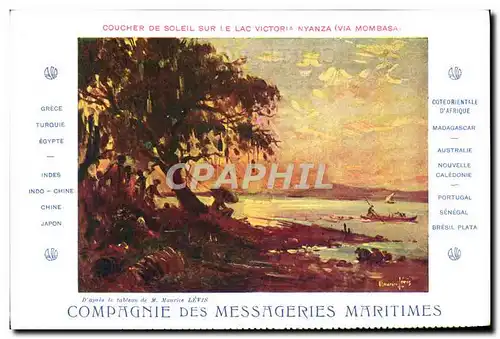 Cartes postales Bateau Compagnie des Messageries Maritimes Coucher de soleil sur le lac Victoria Nyanza Via momb