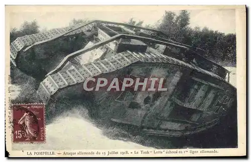 Ansichtskarte AK Militaria Tank La Pompelle Attaque allemande du 15 juillet 1918 Lotte echoue en 1ere ligne