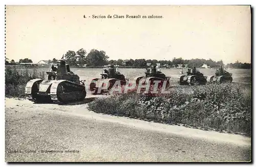 Cartes postales Militaria Tank Section de chars Renault en colonne