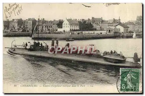 Ansichtskarte AK Bateau Guerre Cherbourg Contre torpilleur entrant dans le port