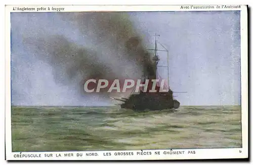 Ansichtskarte AK Bateau Guerre Crepuscule sur la mer du Nord Les grosses pieces ne choment pas