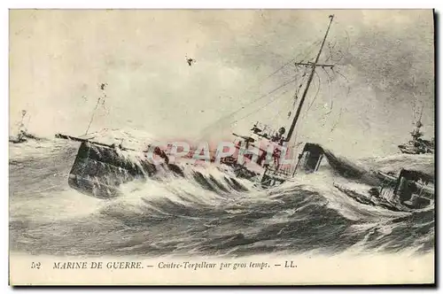 Ansichtskarte AK Bateau Guerre Marine de guerre Contre torpilleur par gros temps