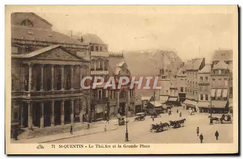 Cartes postales Le theatre et la grande place St Quentin