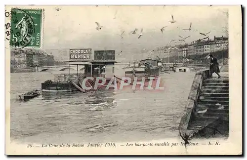 Cartes postales Cour de la Saone Janvier 1910 Les bas ports par les eaux Chocolat Menier