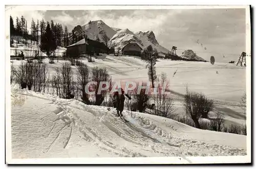 Moderne Karte Sports d&#39hiver Ski Le Sauze Station d&#39hiver de Barcelonnette Vue sur le Chapeau de gendarm