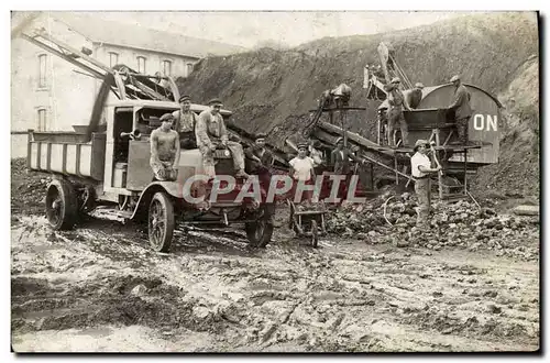 CARTE PHOTO Train Locomotive Camion travaux voie ferre