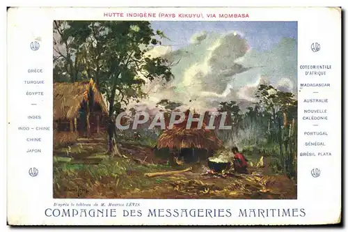 Cartes postales Bateau Messageries Maritimes Hutte indigene Pays Kikuyu via mombasa