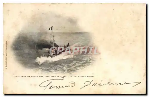 Cartes postales Bateau Guerre Torpilleur de haute mer avec arriere et pavillon du bateau amiral