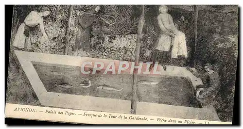 Cartes postales Avignon Palais des Papes Fresque de la Tour de la Garderobe Peche dans un vivier