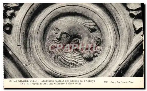 Cartes postales La Chaise Dieu Medaillon Sculpte des Stalles de L'Abbaye representant une chimere a deux tete