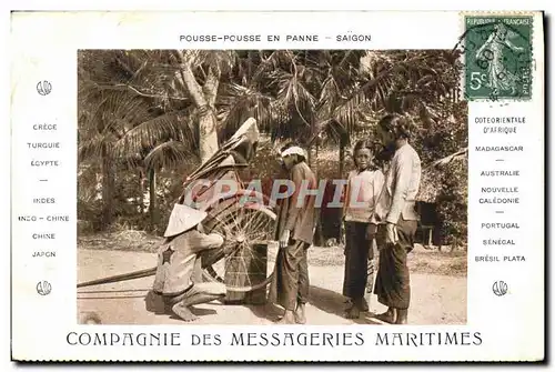 Cartes postales Bateau Compagnie des Messageries Maritimes Pousse pousse en panne Saigon Indochine