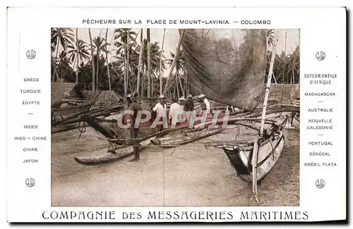 Ansichtskarte AK Bateau Compagnie des Messageries Maritimes Pecheurs sur la plage de Mount Lavinia Colombo