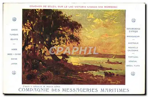 Cartes postales Bateau Compagnie des Messageries Maritimes Coucher de soleil sur le lac Victoria Nyanza Vie Momb