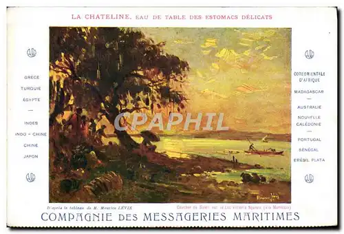 Cartes postales Bateau Compagnie des Messageries Maritimes Coucher de soleil sur le lac Victoria Nyanza Vie Momb