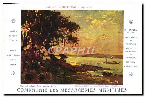 Cartes postales Bateau Compagnie des Messageries Maritimes Coucher de soleil sur le lac Victoria Nyanza Via Momb