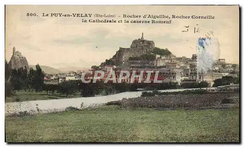 Cartes postales Le Puy en Velay Rocher d&#39Aiguilhe Rocher Corneille La cathedrale et la corneille Romeuf