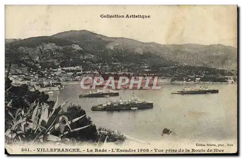 Cartes postales Villefranche Sur Mer La Rade L&#39Escadre Vue Prise de la route de Nice Bateaux