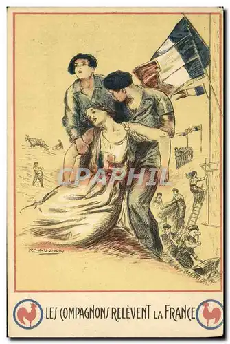 Cartes postales Scout Jamboree Les compagnons relevent la France Illustrateur Mauzan