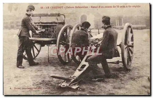 Cartes postales Militaria Le Creusot Usines Schneider Essai d&#39un canon de 75 mm a tir rapide