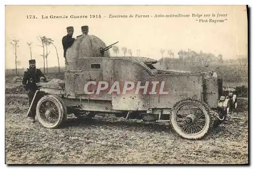 Cartes postales Militaria Environs de Furnes Auto mitrailleuse belge sur le front