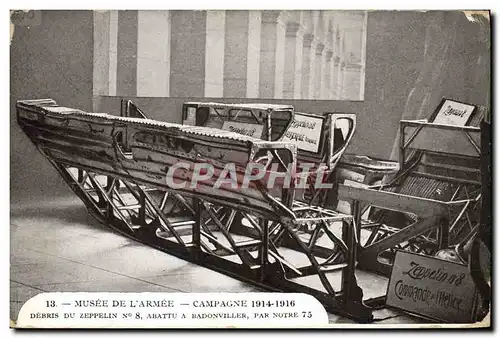 Cartes postales Militaria Paris Musee de l&#39armee Debris du zeppelin n�8 abattu a Badonviller