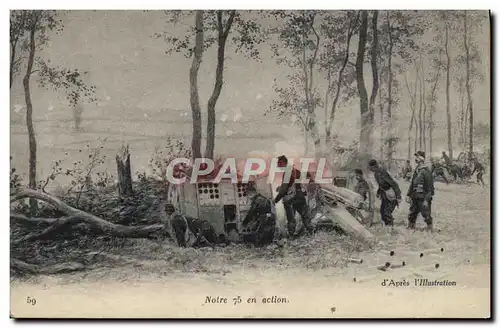 Cartes postales Militaria Canon Notre 75 en action