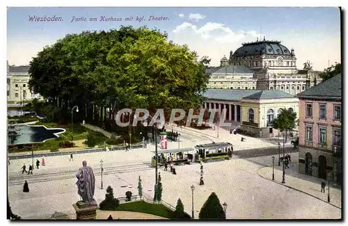 Cartes postales Theatre Wiesbaden Partie am Kurhaus mit kgl Theater