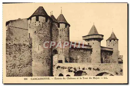 Cartes postales Carcassonne Entree du chateau et la tour du Major