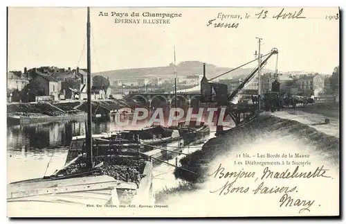 Cartes postales Sucrerie Epernay Bords de la Marne Les dechargements de la sucrerie