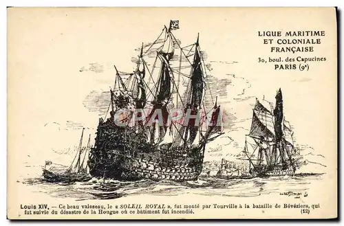 Cartes postales Bateau Voilier Louis XIV Soleil Royal Sebille