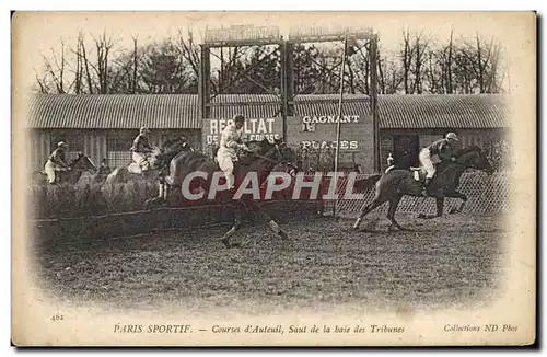 Cartes postales Cheval Equitation Hippisme Paris Sportif Courses d'Auteuil Saut de la haie des tribunes