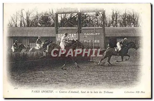 Cartes postales Cheval Equitation Hippisme Paris Sportif Courses d'Auteuil Saut de la haie des tribunes