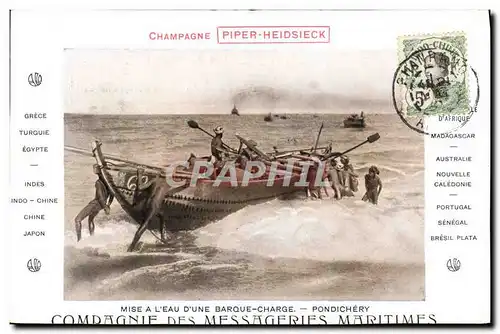 Cartes postales Bateau Paquebot Compagnie des Messageries Maritimes Mise a l'eau d'une barque charge Pondi