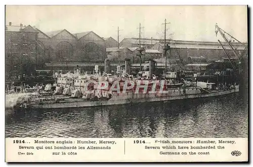 Cartes postales Monitors anglais Humber Mersey Severn qui ont bombarde les allemands Bateaux