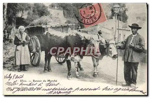Cartes postales Retour du marche Attelage Vaches Folklore