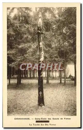 Cartes postales Scout Scoutisme Jamboree Chamarande Camp ecole des Scouts de France La torche des dix vertus