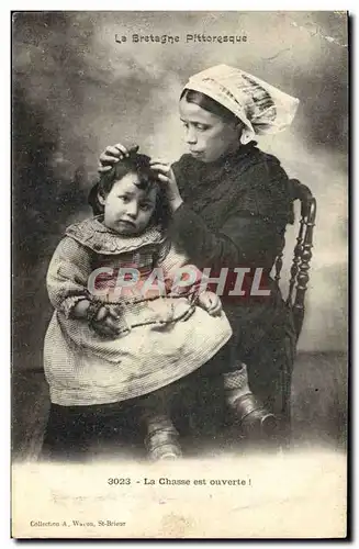 Cartes postales Bretagne la chasse est ouverte Enfant Poux Folklore