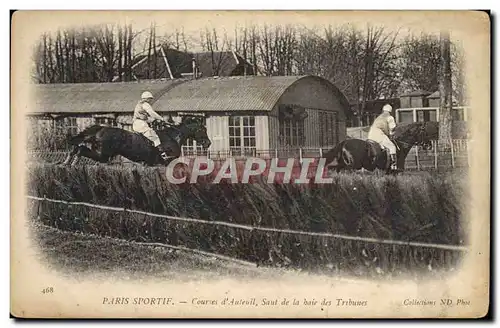 Cartes postales Cheval Equitation Hippisme Paris sportif Courses d&#39Auteuil saut de la haie des tribunes