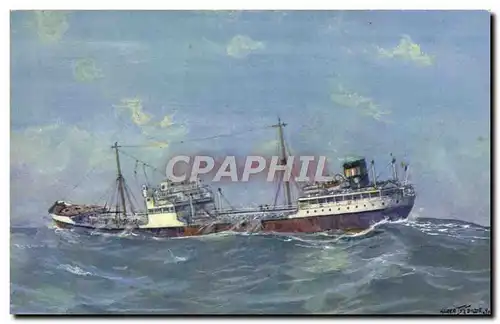 Cartes postales Bateau Petrolier par gros temps en Mediterranee Sebille Petrole